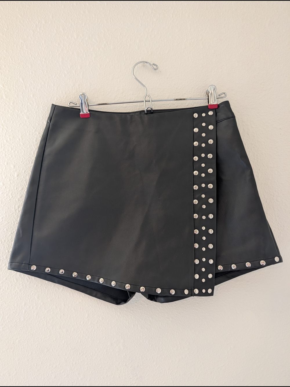 Black Faux Leather Studded Mini Skort Size M